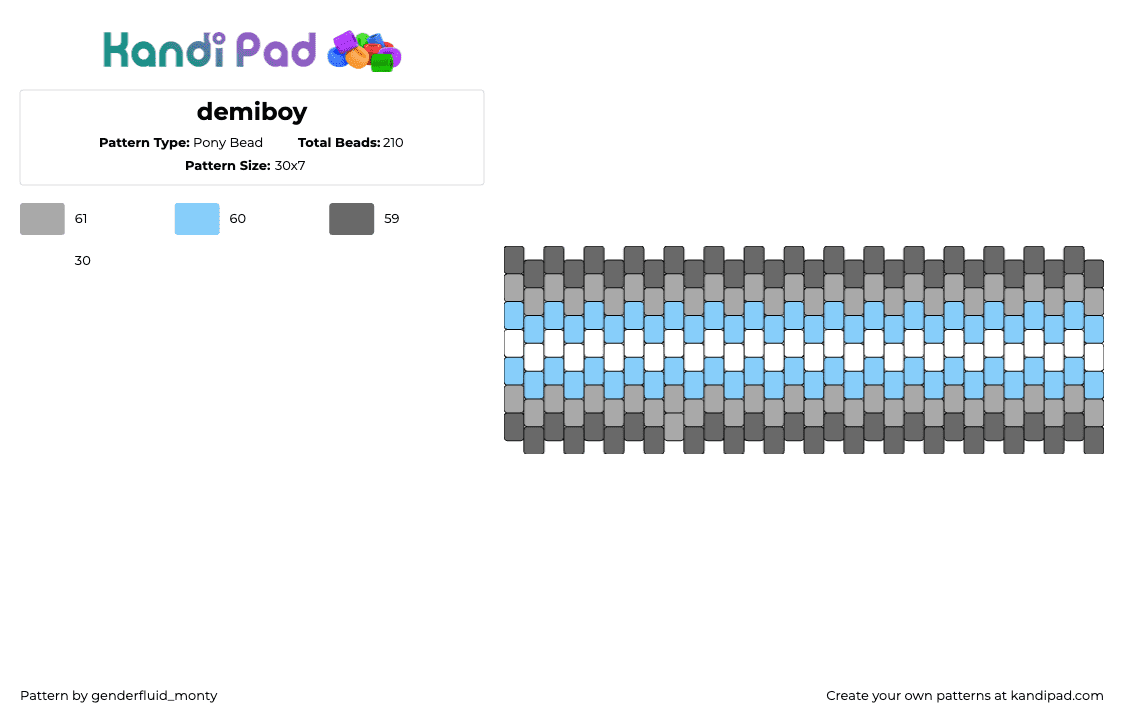 demiboy - Pony Bead Pattern by genderfluid_monty on Kandi Pad - demiboy,pride,cuff,horizontal,stripes,gray,light blue