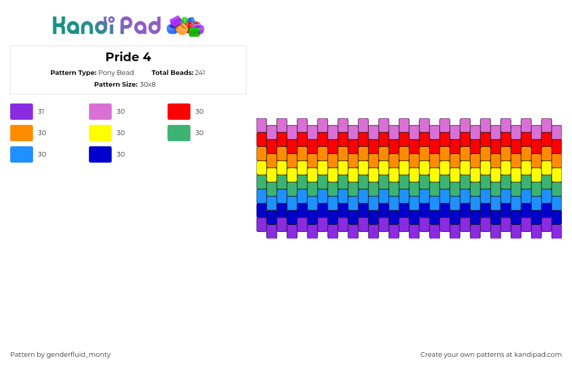 Pride 4 - Pony Bead Pattern by genderfluid_monty on Kandi Pad - pride,horizontal,stripes,colorful,cuff