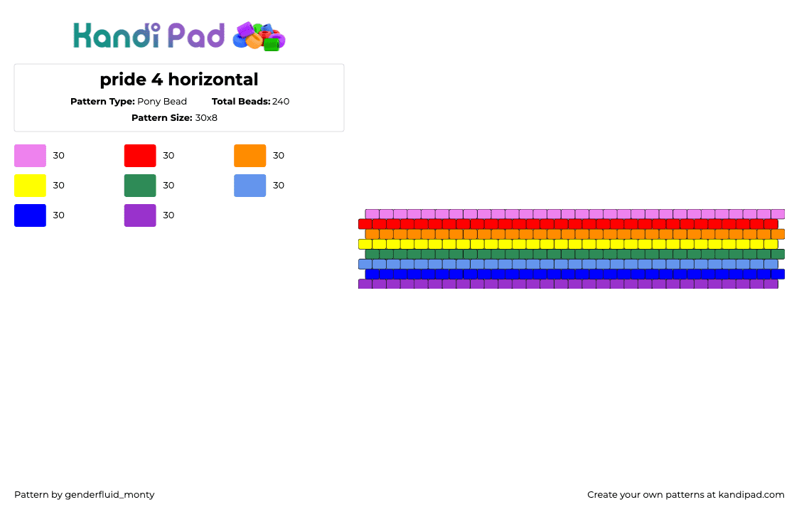 pride 4 horizontal - Pony Bead Pattern by genderfluid_monty on Kandi Pad - rainbow,pride,horizontal,stripes,cuff