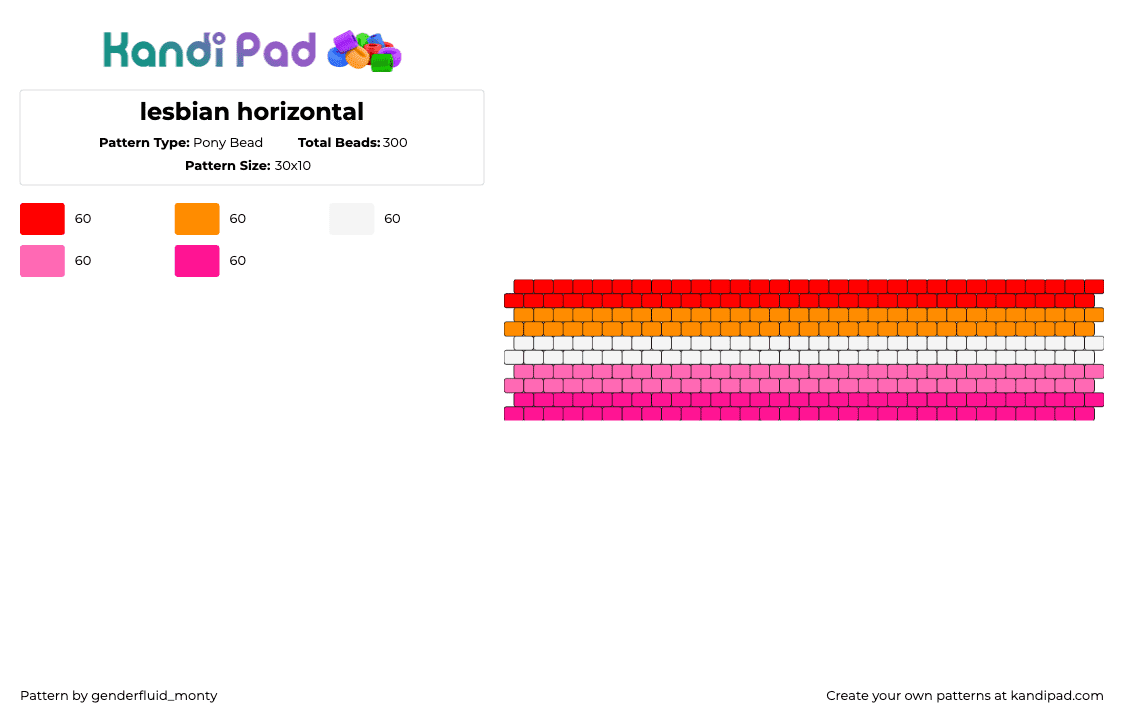 lesbian horizontal - Pony Bead Pattern by genderfluid_monty on Kandi Pad - lesbian,pride,horizontal,stripes,cuff,orange,pink