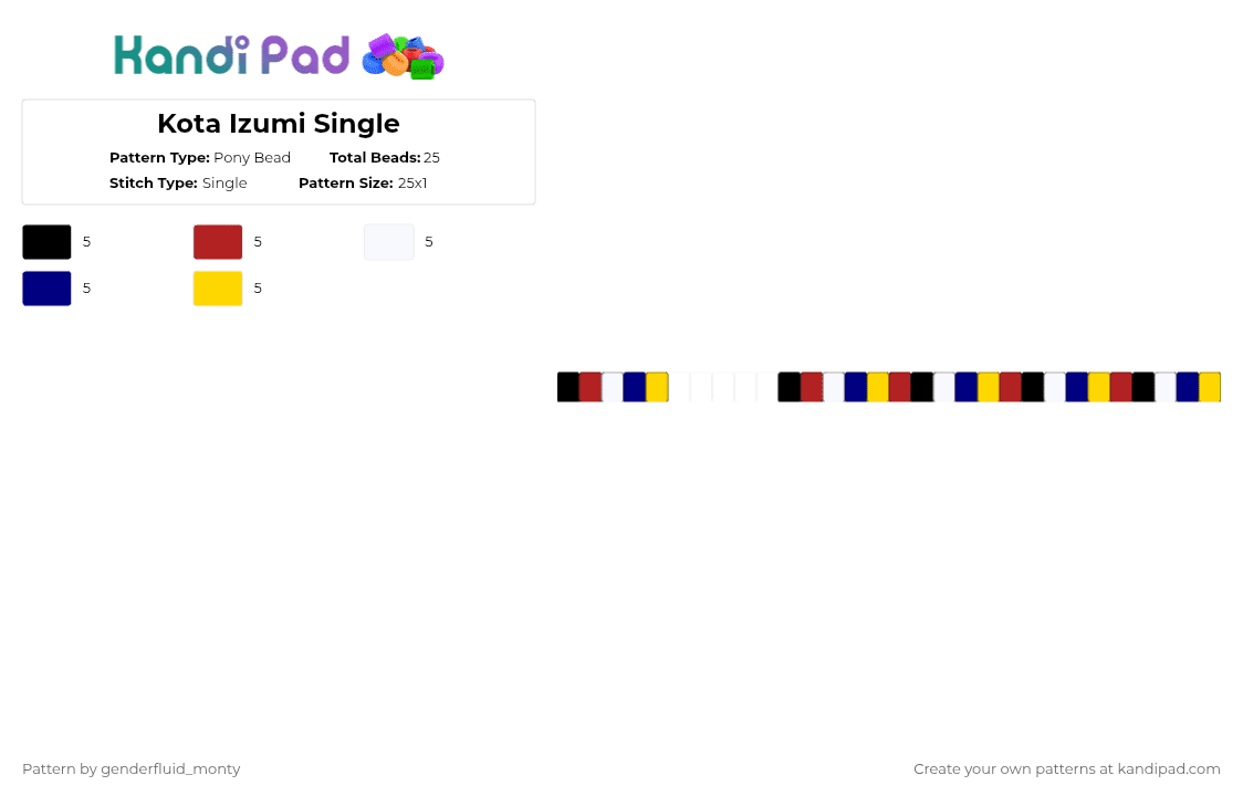 Kota Izumi Single - Pony Bead Pattern by genderfluid_monty on Kandi Pad - red,purple,yellow