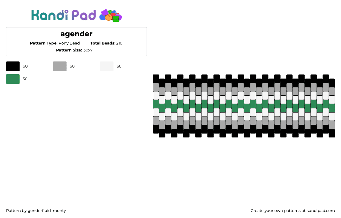 agender - Pony Bead Pattern by genderfluid_monty on Kandi Pad - agender,pride,cuff,green,gray