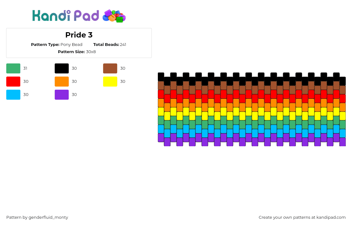 Pride 3 - Pony Bead Pattern by genderfluid_monty on Kandi Pad - pride,horizontal,stripes,colorful,cuff