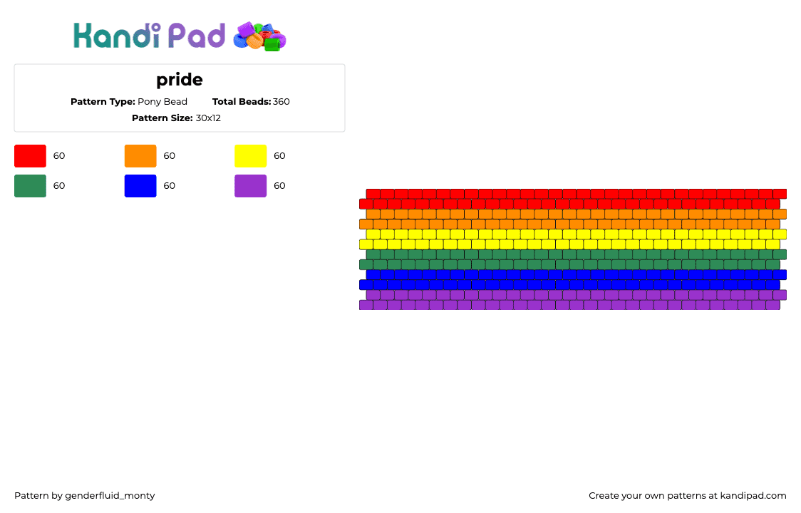 pride - Pony Bead Pattern by genderfluid_monty on Kandi Pad - rainbow,pride,horizontal,stripes,cuff