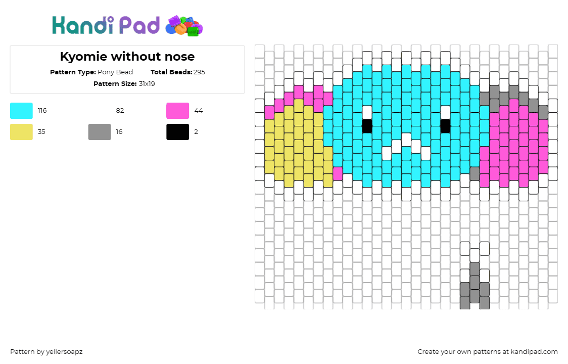 Kyomie without nose - Pony Bead Pattern by yellersoapz on Kandi Pad - kyomie