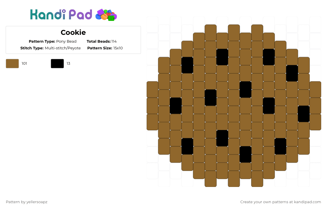 Cookie - Pony Bead Pattern by iposhe on Kandi Pad - cookie,chocolate chip,food,dessert,snack,tan