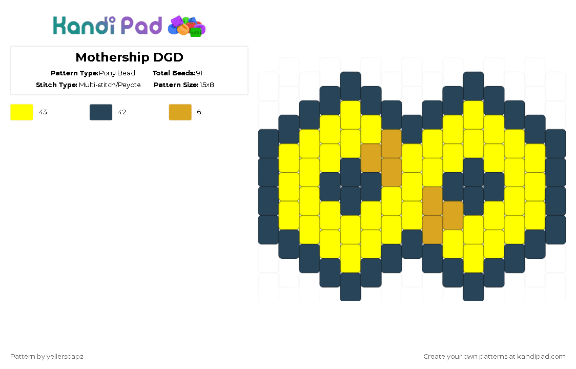 Mothership DGD - Pony Bead Pattern by iposhe on Kandi Pad - yellow,blue,dgd,dance gavin dance,infinity loop,loop,charm