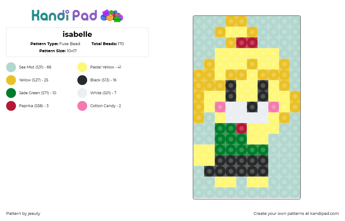 isabelle - Fuse Bead Pattern by jeauty on Kandi Pad - isabelle,animal crossing,character,video game,yellow,green