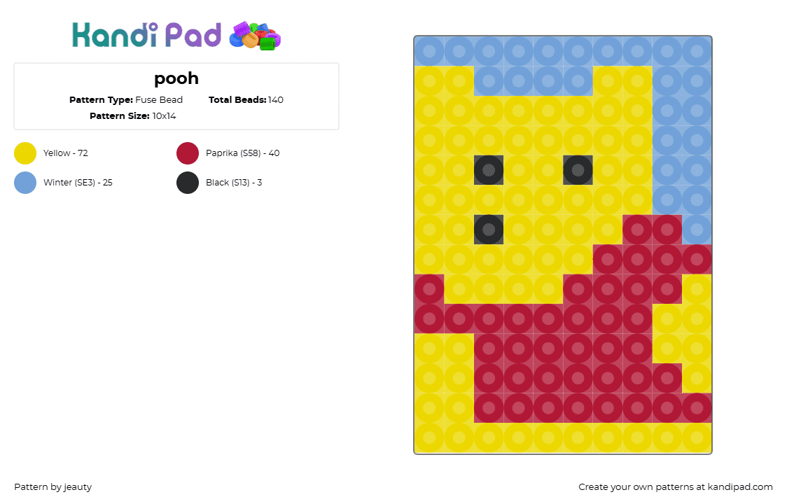 pooh - Fuse Bead Pattern by jeauty on Kandi Pad - winnie the pooh,bear,teddy,panel,simple,yellow,red,light blue