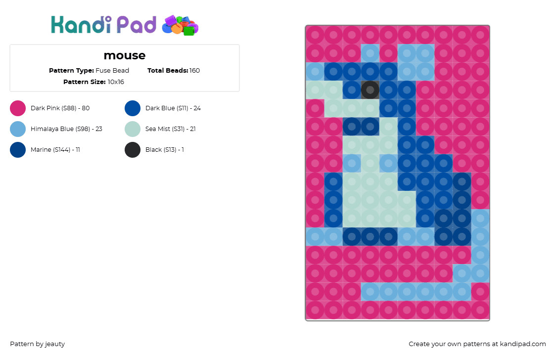 rat - Fuse Bead Pattern by jeauty on Kandi Pad - mouse,rat,rodent,animal,blue,light blue,pink