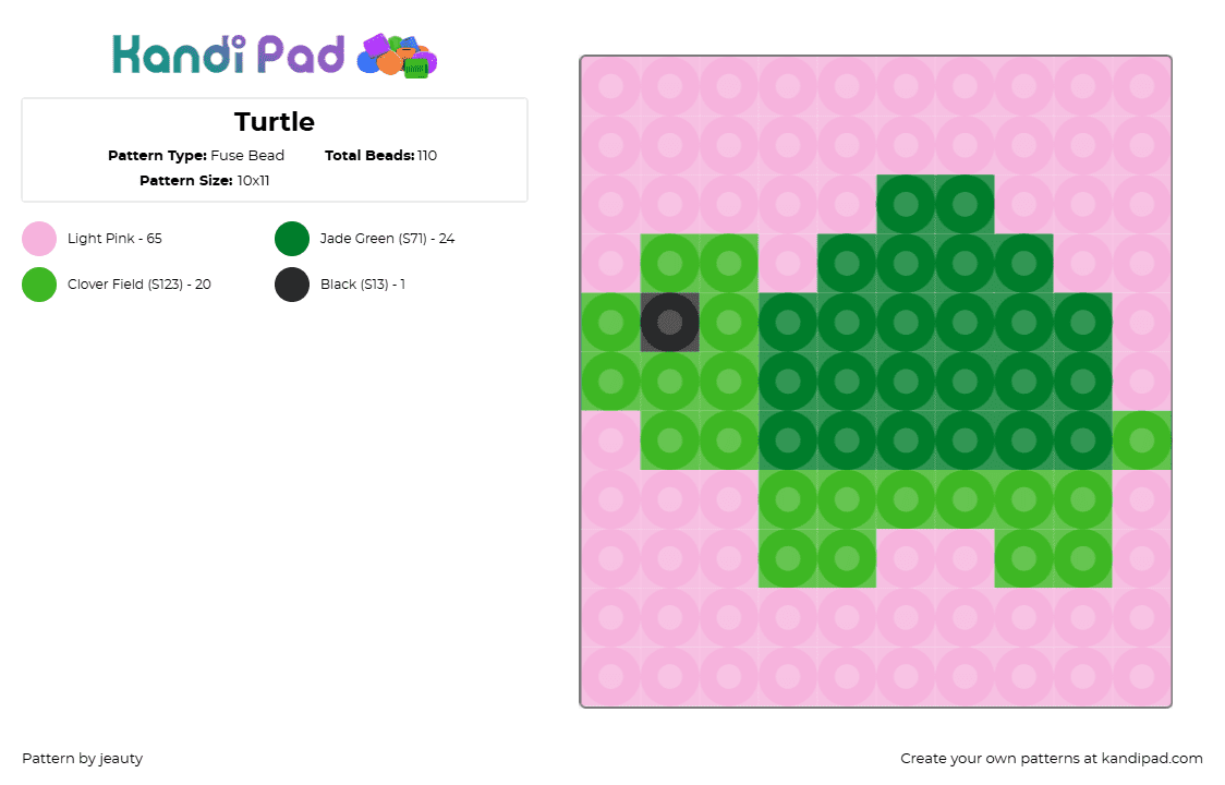 Turtle - Fuse Bead Pattern by jeauty on Kandi Pad - turtle,reptile,animal,cute,simple,green,pink