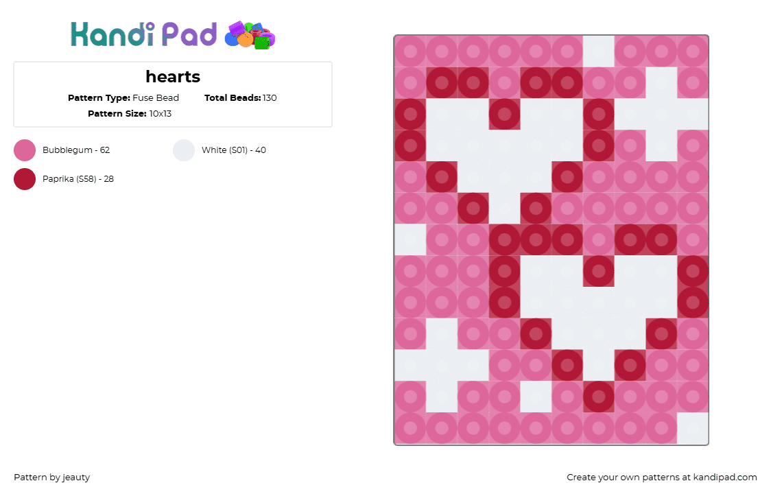 hearts - Fuse Bead Pattern by jeauty on Kandi Pad - hearts,love,valentine,sparkles,pink,white