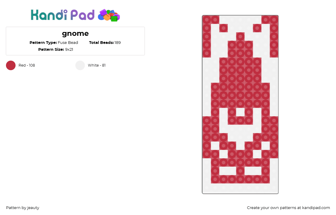 gnome - Fuse Bead Pattern by jeauty on Kandi Pad - gnome,silhouette,outline,simple,red,white