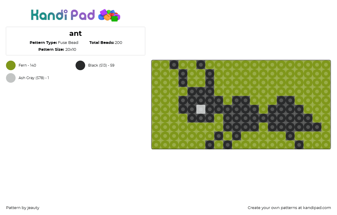 ant - Fuse Bead Pattern by jeauty on Kandi Pad - ant,insect,panel,simple,black,green