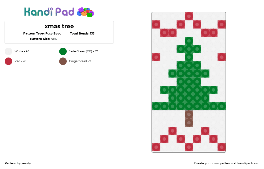 xmas tree - Fuse Bead Pattern by jeauty on Kandi Pad - tree,christmas,pine,festive,panel,green,white,red