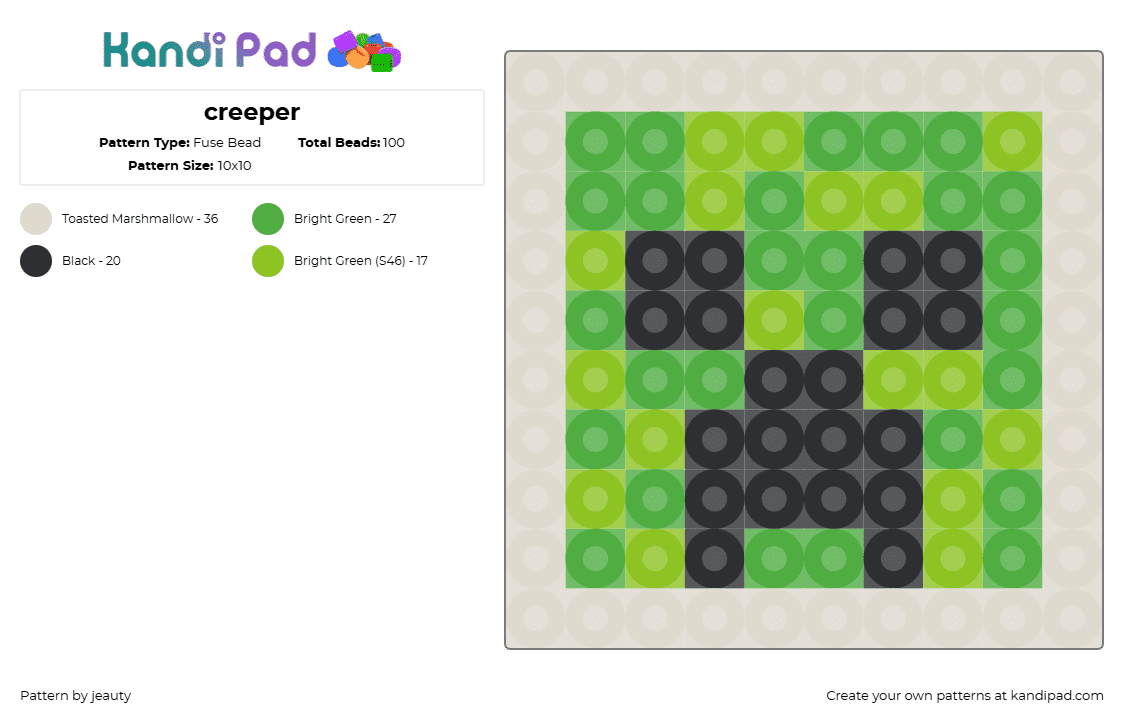 Creeper Fuse Bead Pattern - Kandi Pad | Kandi Patterns, Fuse Bead ...