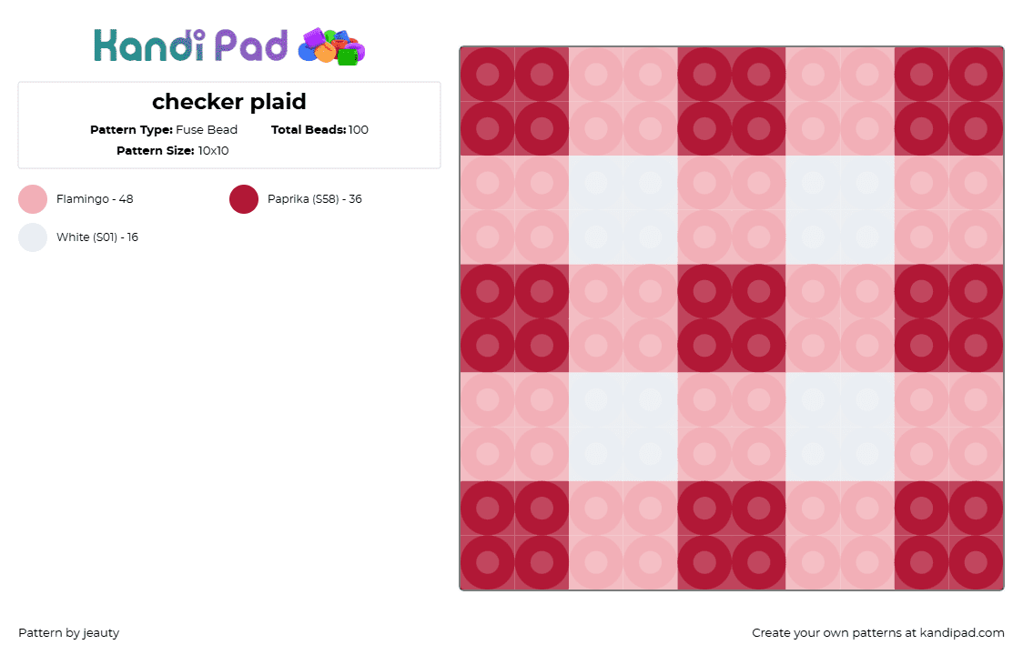 checker plaid - Fuse Bead Pattern by jeauty on Kandi Pad - plaid,checkered,repeating,red,pink