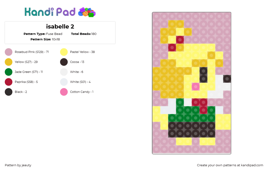 isabelle 2 - Fuse Bead Pattern by jeauty on Kandi Pad - isabelle,animal crossing,character,video game,yellow,green,pink