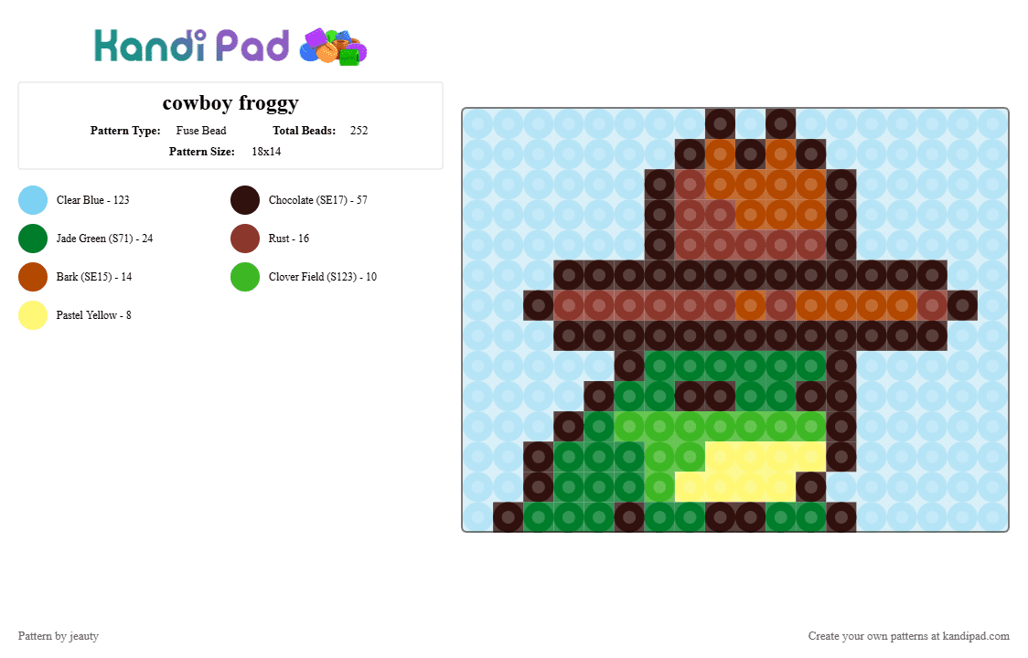 cowboy froggy - Fuse Bead Pattern by jeauty on Kandi Pad - light blue,brown