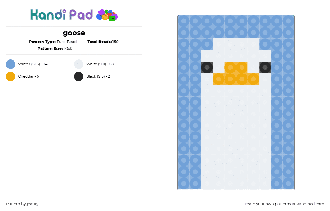 goose - Fuse Bead Pattern by jeauty on Kandi Pad - goose,bird,silly,animal,neck,tag,panel,light blue,white