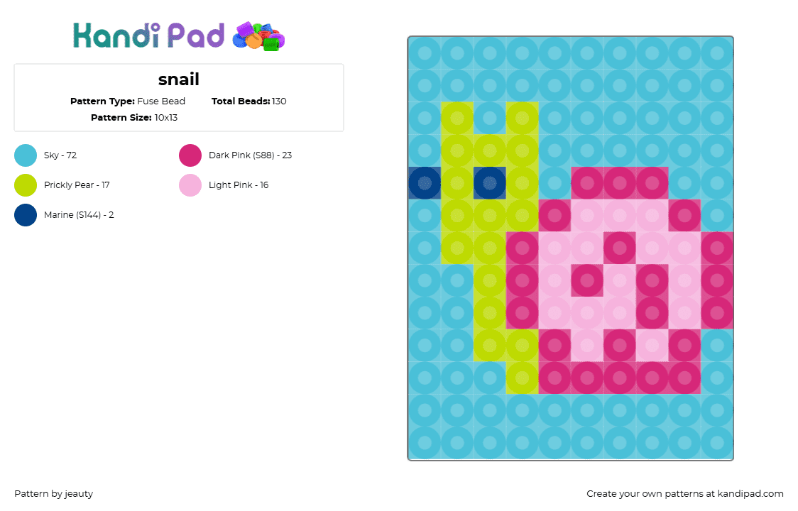 snail - Fuse Bead Pattern by jeauty on Kandi Pad - snail,tag,cute,simple,slug,pink,green,light blue