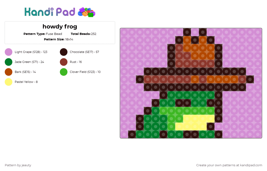 howdy frog - Fuse Bead Pattern by jeauty on Kandi Pad - pink,brown