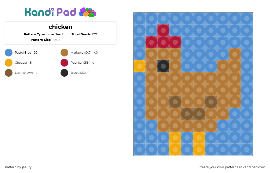 chicken - Fuse Bead Pattern by jeauty on Kandi Pad - chicken,bird,animal,farm,panel,tan,blue