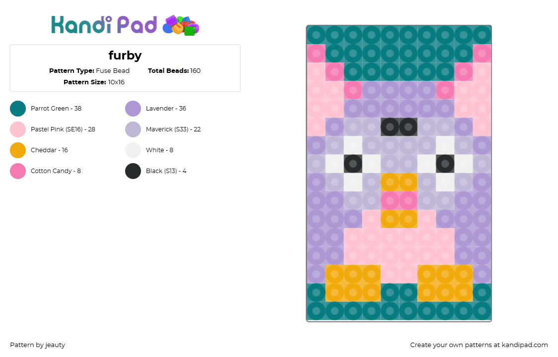 furby - Fuse Bead Pattern by jeauty on Kandi Pad - furby,toy,nostalgia,purple,teal,pink