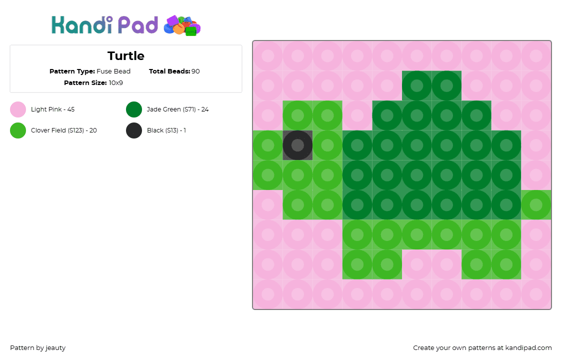 Turtle - Fuse Bead Pattern by jeauty on Kandi Pad - turtle,reptile,animal,cute,simple,green,pink