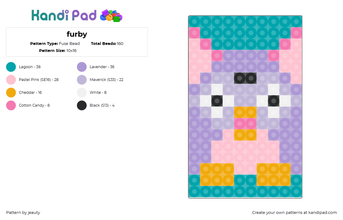 furby - Fuse Bead Pattern by jeauty on Kandi Pad - furby,toy,nostalgia,purple,teal,pink