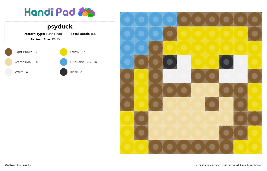 psyduck - Fuse Bead Pattern by jeauty on Kandi Pad - psyduck,pokemon,portrait,character,gaming,simple,yellow,tan