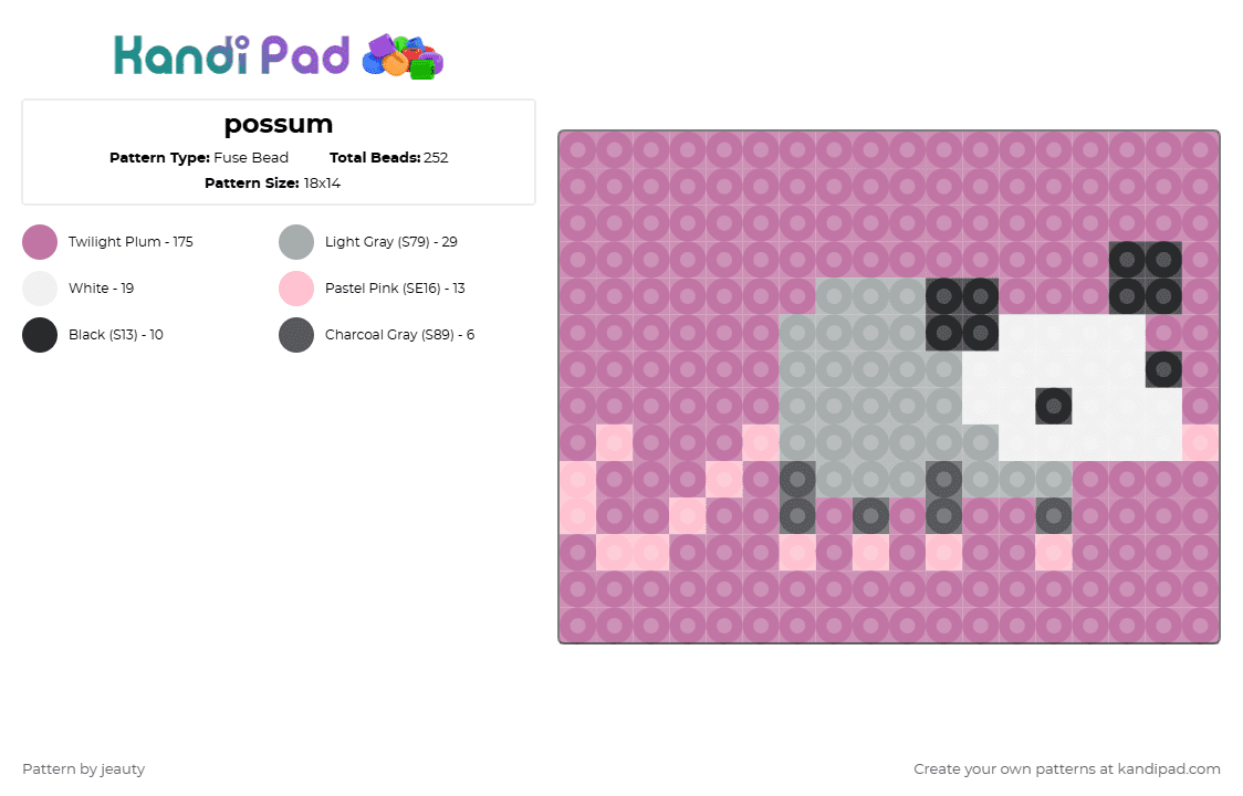 possum - Fuse Bead Pattern by jeauty on Kandi Pad - pink