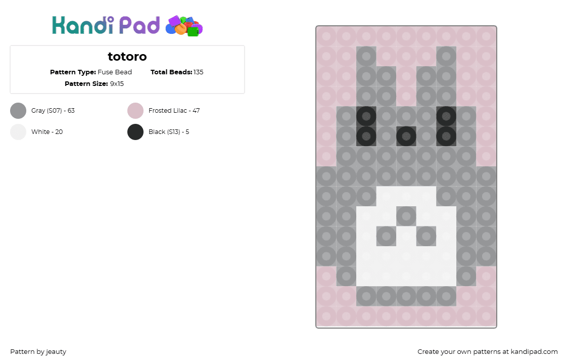 totoro - Fuse Bead Pattern by jeauty on Kandi Pad - my neighbor totoro,ghibli,anime,character,panel,movie,gray,pink