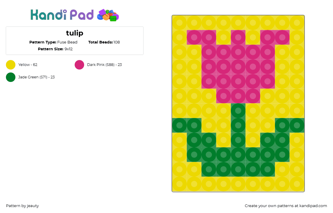 tulip - Fuse Bead Pattern by jeauty on Kandi Pad - tulip,flower,tag,simple,spring,pink,green,yellow