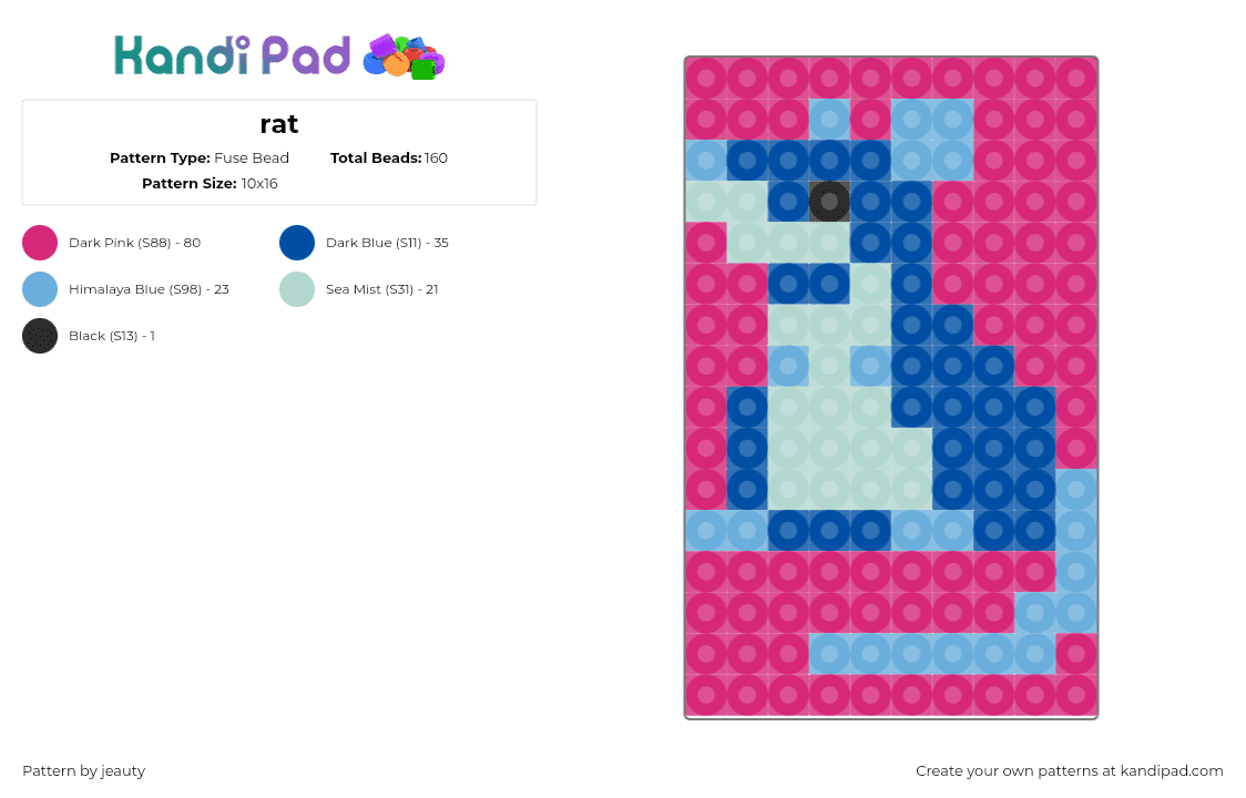 rat - Fuse Bead Pattern by jeauty on Kandi Pad - mouse,rat,rodent,animal,blue,light blue,pink