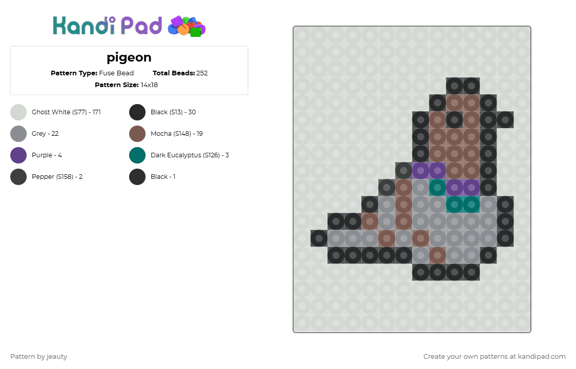 pigeon - Fuse Bead Pattern by jeauty on Kandi Pad - white,tan,gray