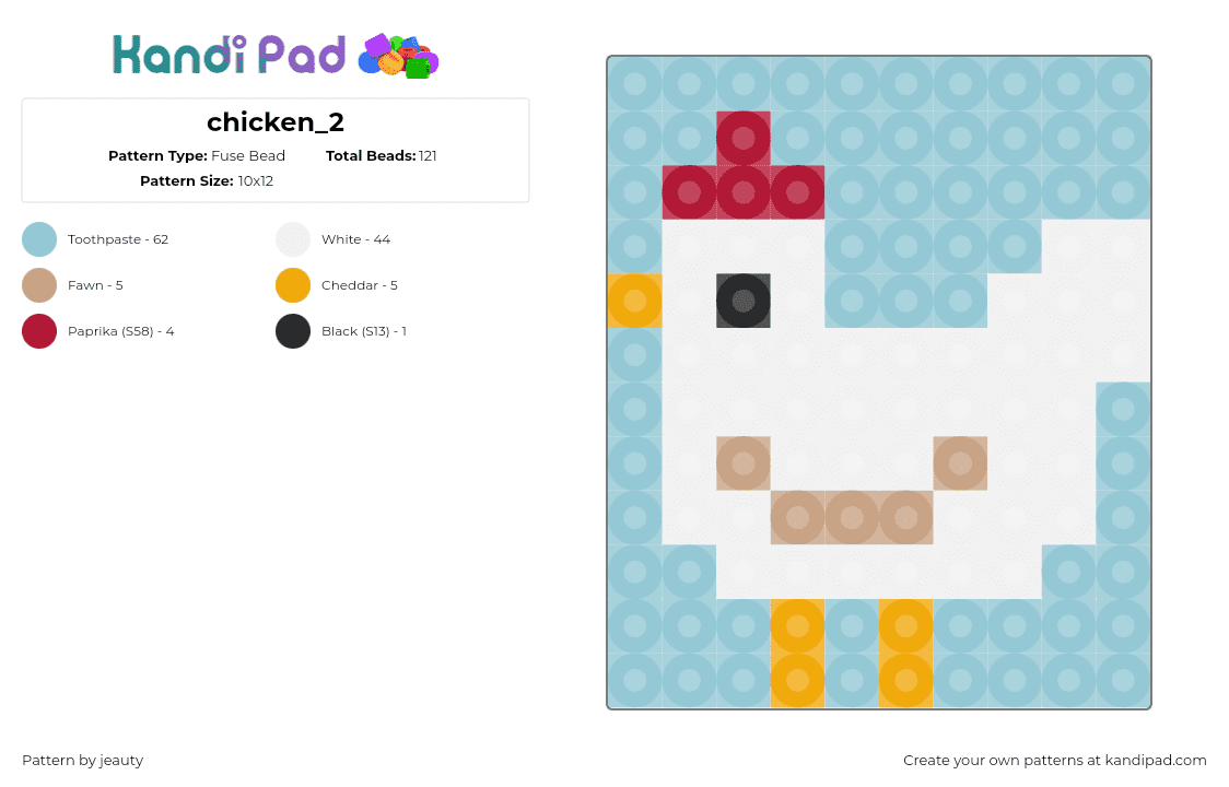 chicken_2 - Fuse Bead Pattern by jeauty on Kandi Pad - chicken,bird,animal,panel,simple,white,light blue