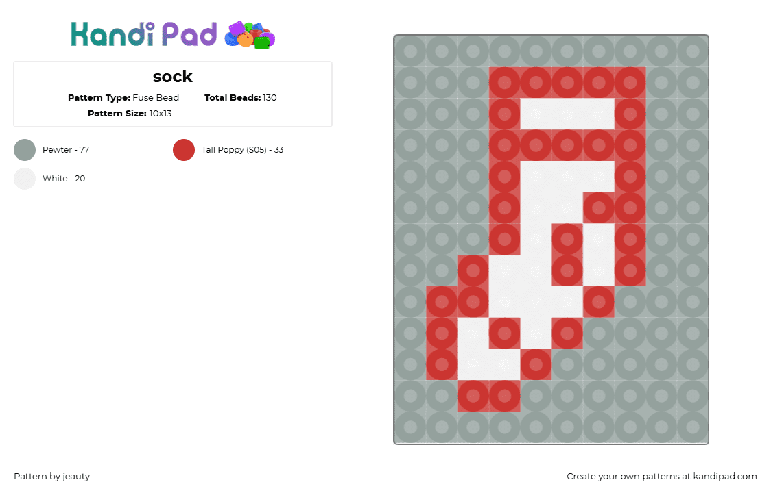 sock - Fuse Bead Pattern by jeauty on Kandi Pad - sock,clothing,panel,simple,red,green,white