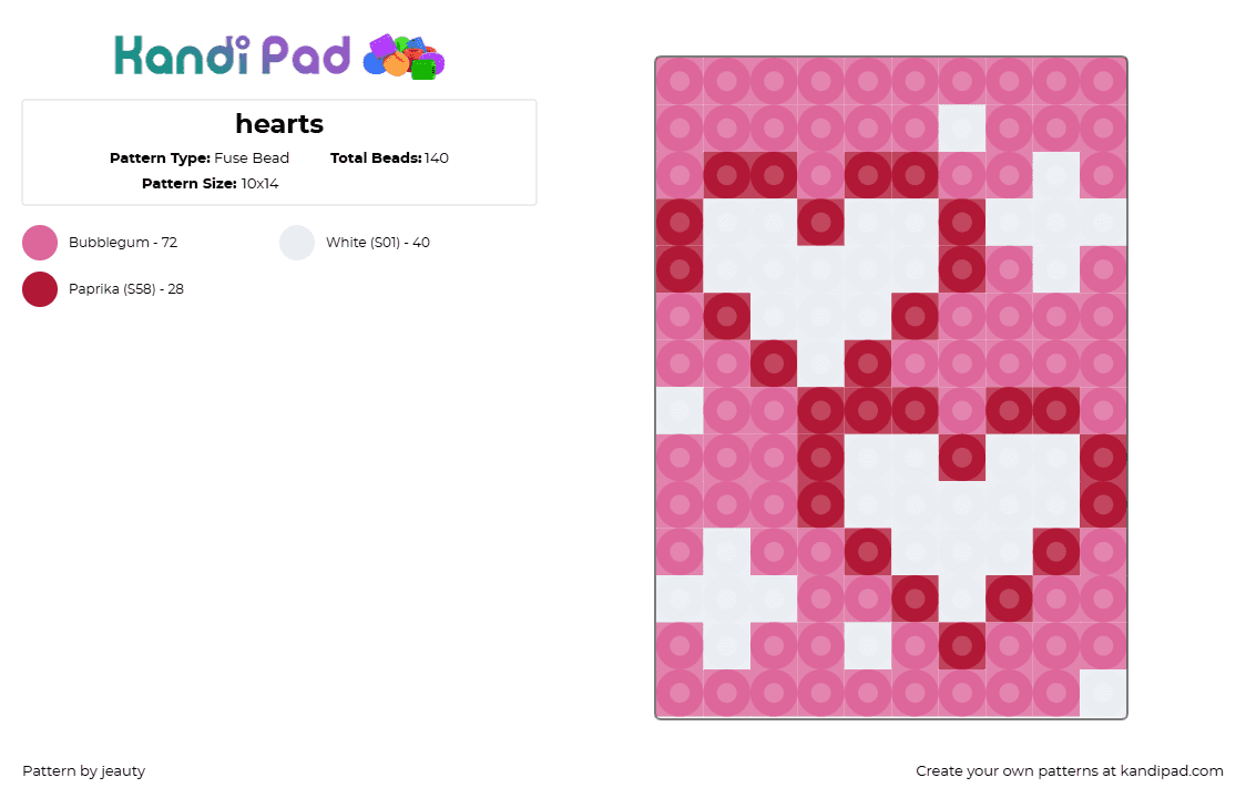 hearts - Fuse Bead Pattern by jeauty on Kandi Pad - hearts,love,valentine,sparkles,tag,pink,white