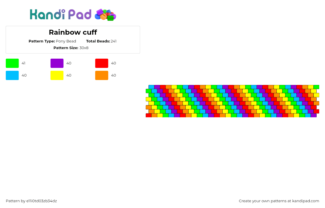 Rainbow cuff - Pony Bead Pattern by e11i0td03zb34dz on Kandi Pad - rainbow,diagonal,stripes,cuff