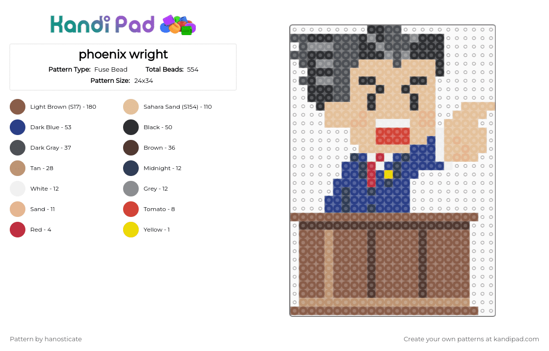 phoenix wright - Fuse Bead Pattern by hanosticate on Kandi Pad - beige, tan