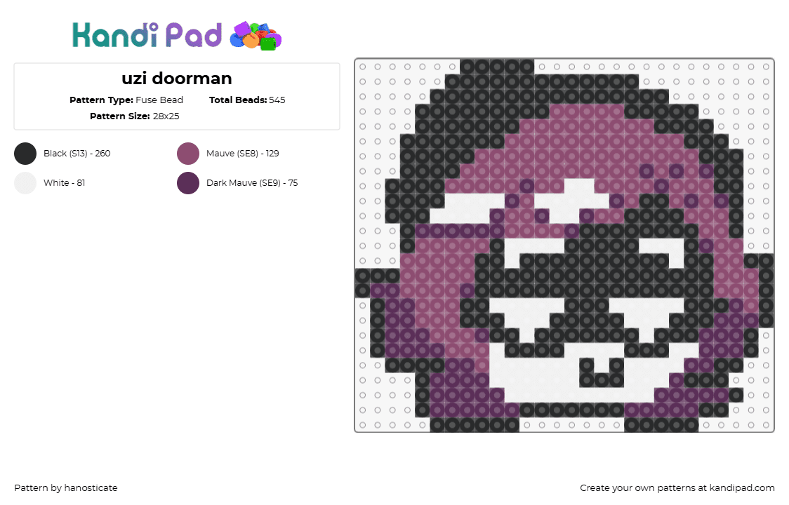 uzi doorman - Fuse Bead Pattern by hanosticate on Kandi Pad - uzi doorman,murder drones,character,head,tv show,animation,purple,black