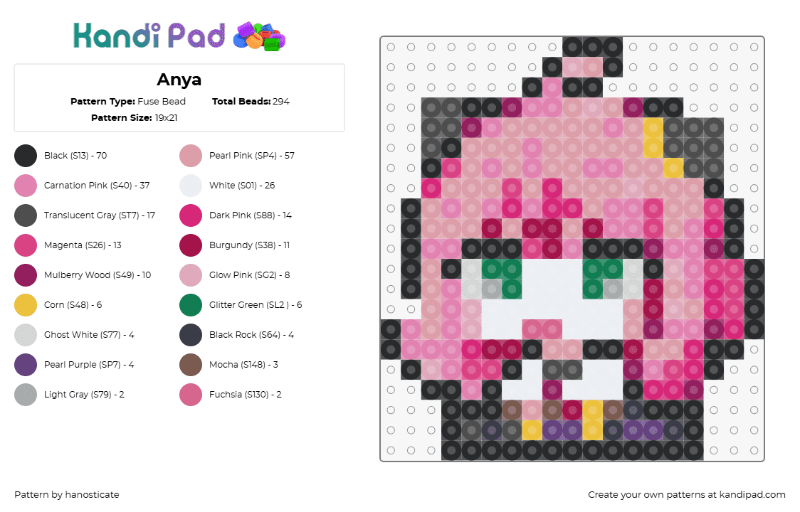 Anya - Fuse Bead Pattern by hanosticate on Kandi Pad - anya forger,spy x family,chibi,character,manga,tv show,pink