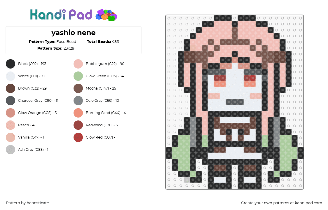 yashio nene - Fuse Bead Pattern by hanosticate on Kandi Pad - nene yashiro,tbhk,jibaku shounen hanako-kun,anime,manga,character,brown,white,pink