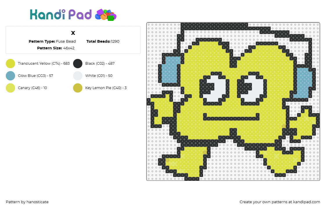 x - Fuse Bead Pattern by hanosticate on Kandi Pad - x,bfdi,bfb,character,headphones,animation,tv show,yellow