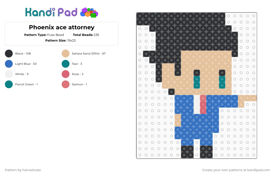 Phoenix ace attorney - Fuse Bead Pattern by hanosticate on Kandi Pad - black,beige,blue