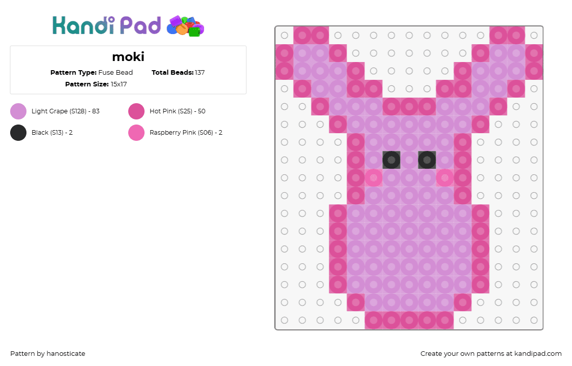 moki - Fuse Bead Pattern by hanosticate on Kandi Pad - mokke,tbhk,jibaku shounen hanako-kun,bunny,peeps,manga,simple,pink