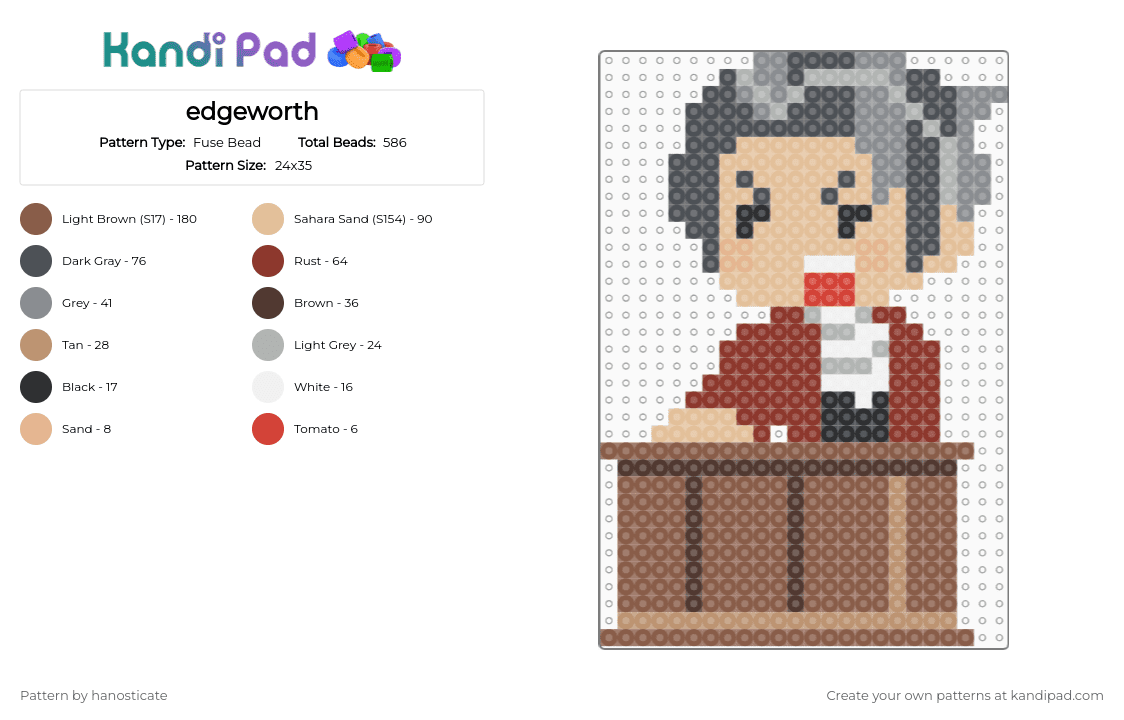 edgeworth - Fuse Bead Pattern by hanosticate on Kandi Pad - tan,beige,gray