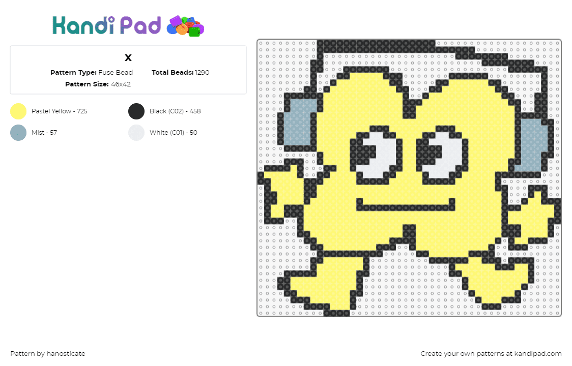 x - Fuse Bead Pattern by hanosticate on Kandi Pad - x,bfdi,bfb,character,headphones,animation,tv show,yellow,green