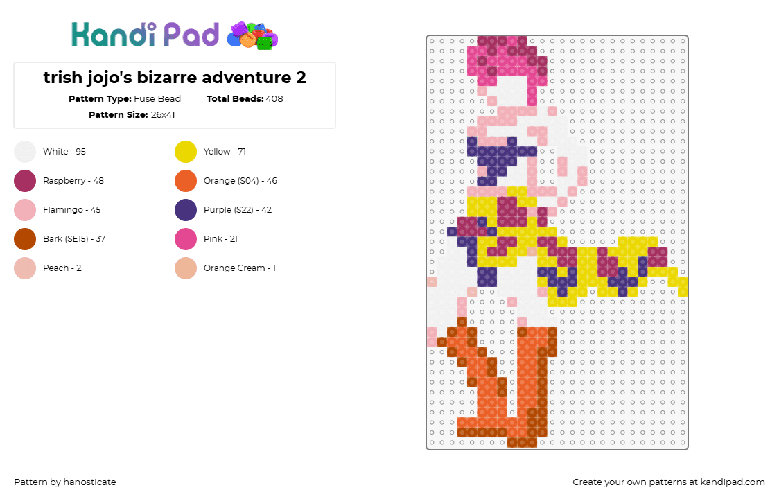 trish jojo\'s bizarre adventure 2 - Fuse Bead Pattern by hanosticate on Kandi Pad - trish,jojos bizarre adventure,character,manga,orange,pink